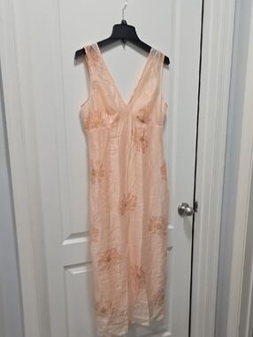 Soft Peach Floral Maxi Dress with V-Neck